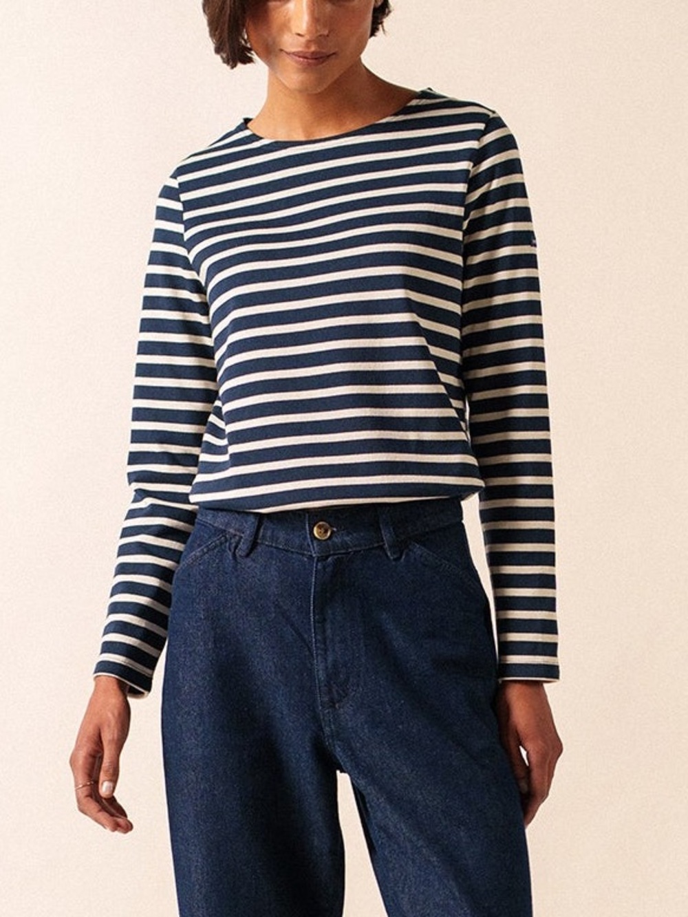 Saint James Navy and White Striped Long Sleeve Top